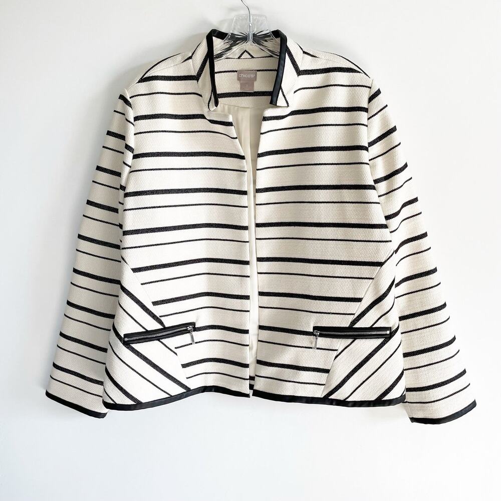 NWOT Chico’s Cream Striped Open Front Jacket Blazer